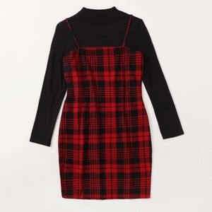 Plus Plaid Bodycon Dress With Mock Neck Top